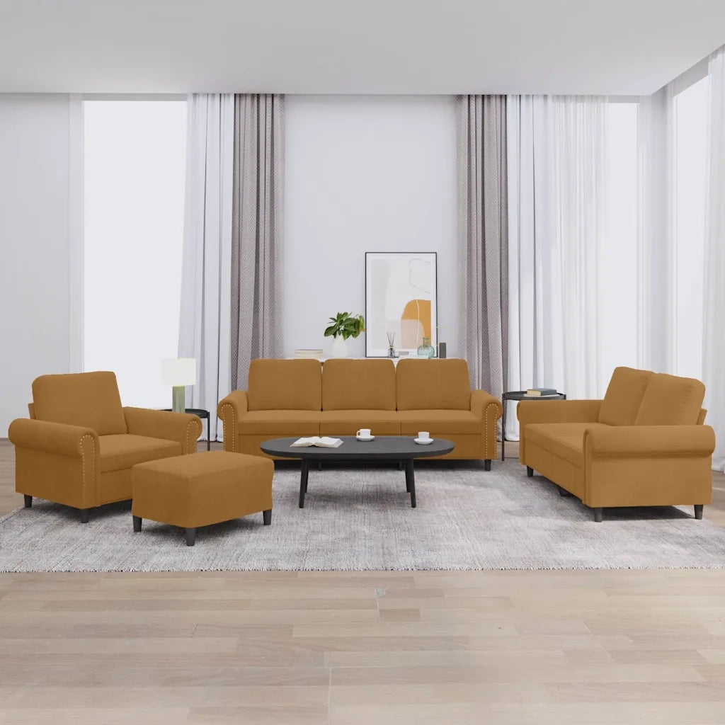 Set di Divani 4 pz con Cuscini Marrone in Velluto 3202187
