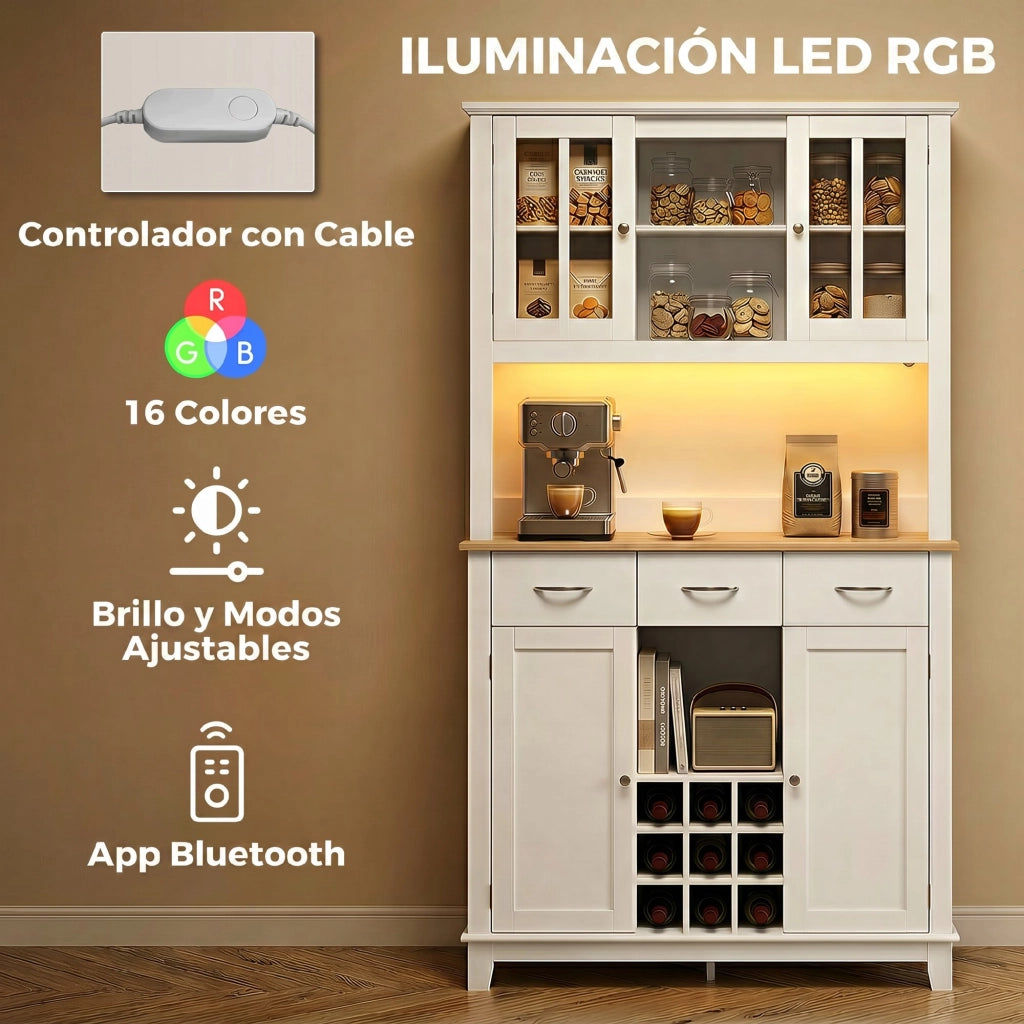 Armadio Cucina con Porte Vetro e Illuminazione LED ¨C Minimal ¨C Bianco