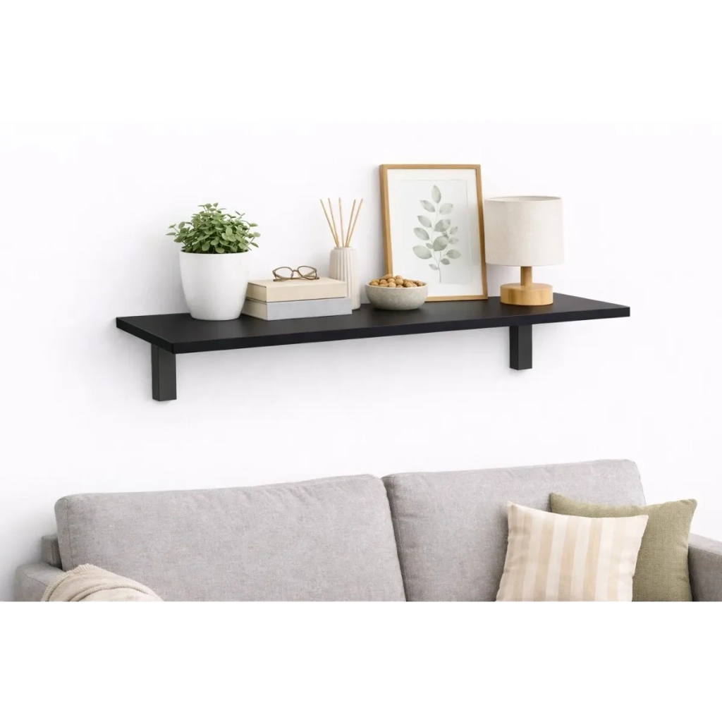 Mensola da Muro da appoggio in Legno nobilitato spessore 1,8 cm in colore Nero 80x20 cm