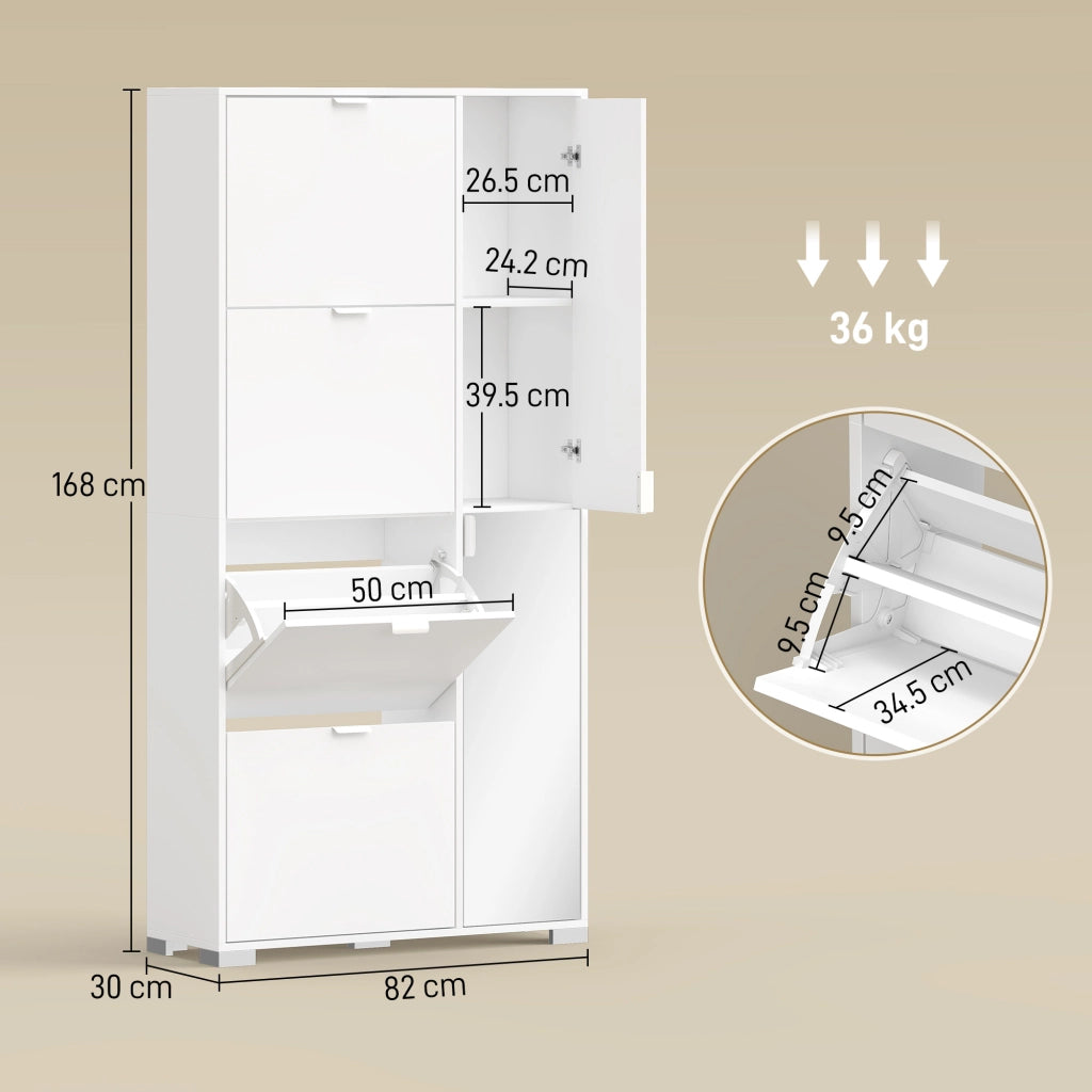 Scarpiera con Specchio e 4 Cassetti a Ribalta ¨C Minimal ¨C Bianco 80x30x100 cm