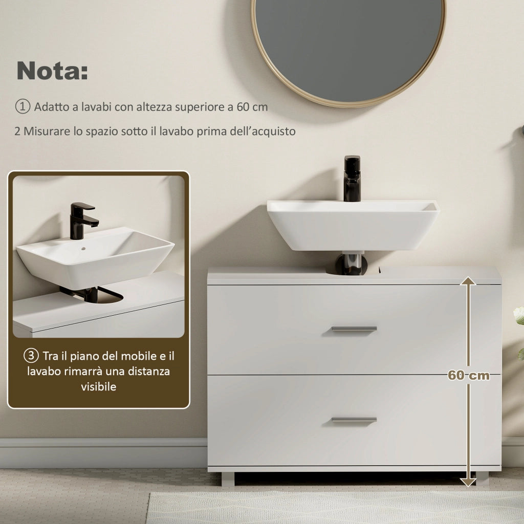 Mobile Sottolavabo con 2 Cassetti e Divisori ¨C Minimal ¨C Bianco 80x30x60 cm
