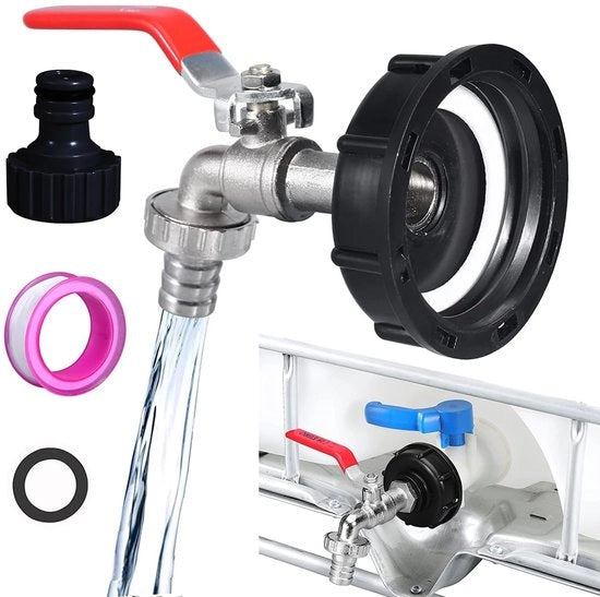 Adattatore per serbatoio IBC di alta qualità con valvola a sfera - Adattatore S60X6 - 3/4 pollici Adattatore per tubo idraulico da giardino - Resistente alla corrosione - Adatto per olio/ acqua - Adattatore per valvola del serbatoio
