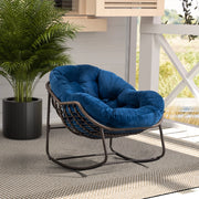 Poltrona a Dondolo da Giardino con Cuscini ¨C MINIMAL ¨C Rattan, Blu Navy, Reclinabile