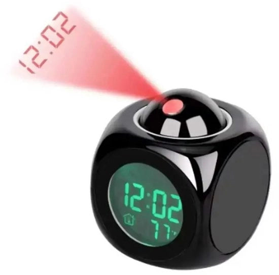 Orologio multifunzionale - Proiettore dell'orologio - Alarme - Con allarme luminoso - Visualizzazione della temperatura - Funzione di avviso vocale - Nero
