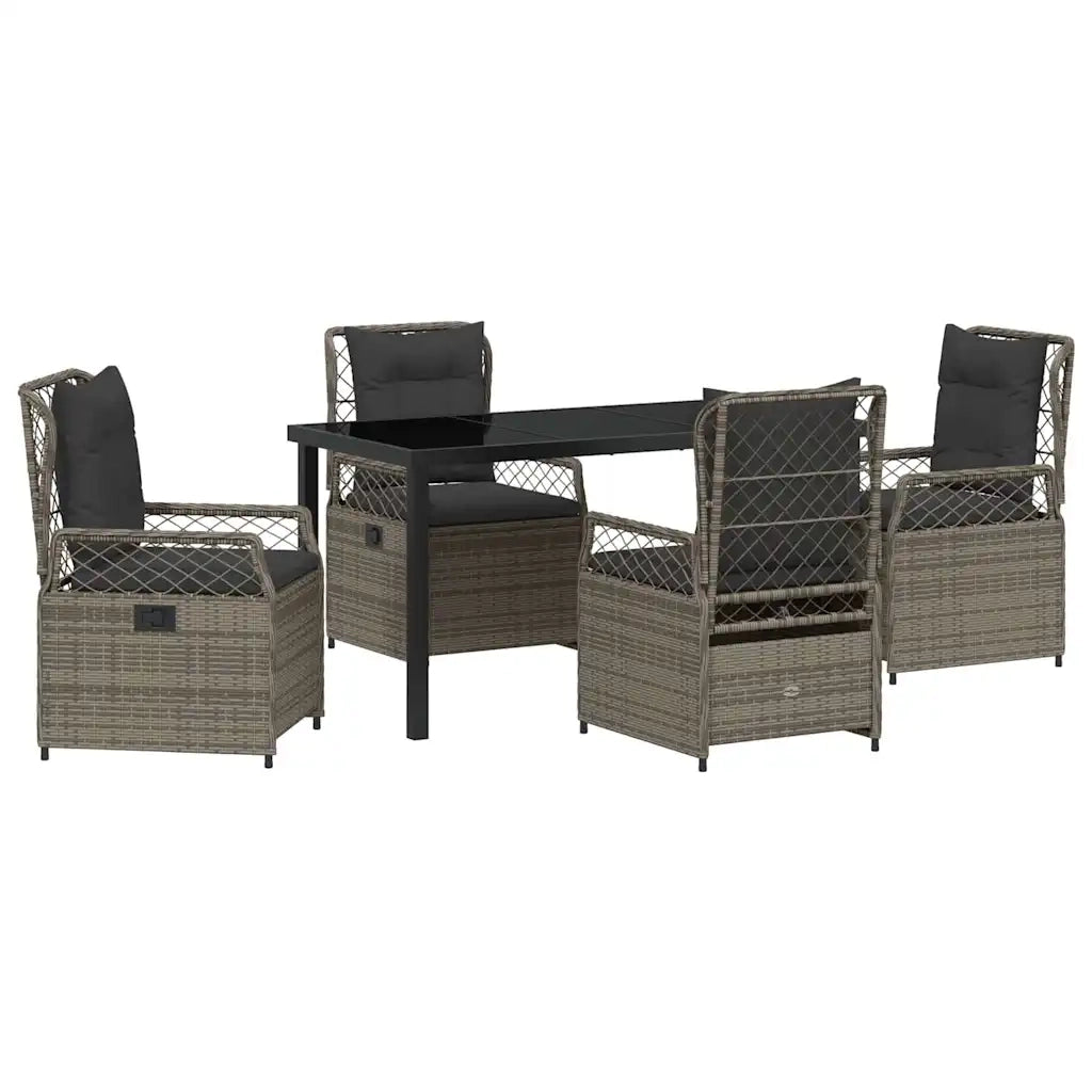 Set da Pranzo per Giardino 5 pcs Grigio polyrattan