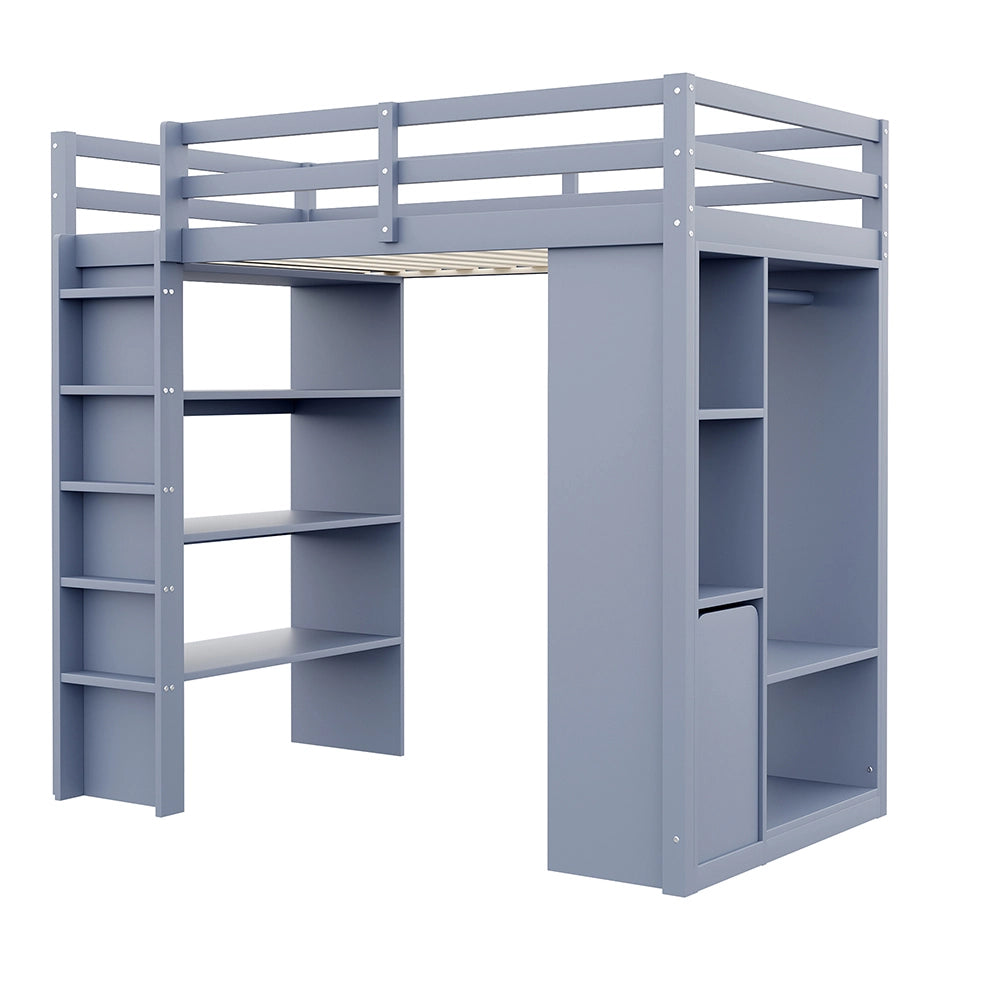 Letto a castello bambini - Xylo - 90x200 cm scaffali grigio