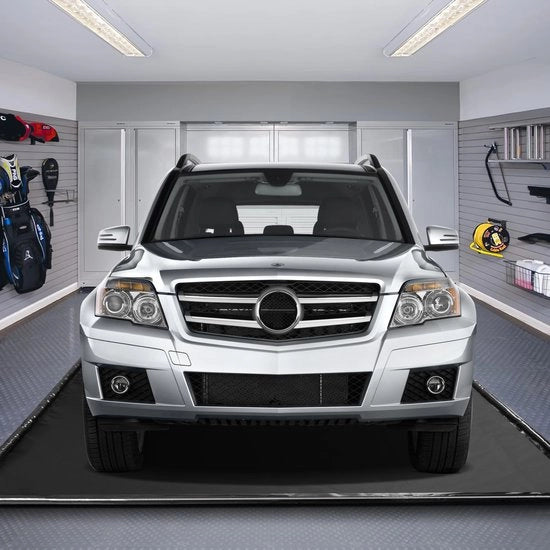 Mat di contenimento, 2,4 x 5,5 m 1000D PVC nero antiscivolo, mat di garage antiscivolo per uso pesante, mattonelle di protezione per auto idrorepellenti e resistenti a neve e fango