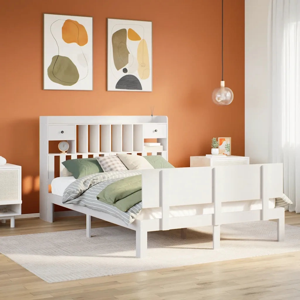Letto matrimoniale | Letto per adulti | Letto Libreria senza Materasso Bianco 140x200 cm Legno di Pino