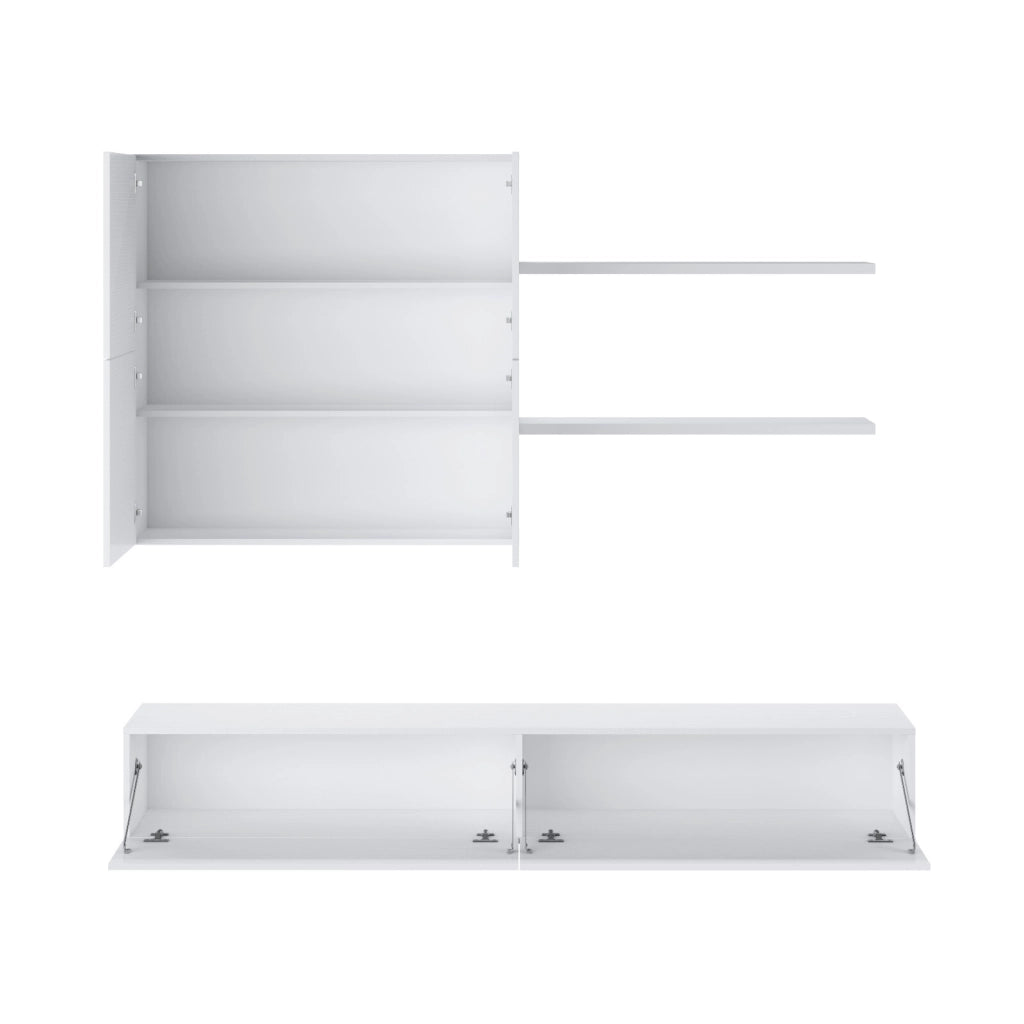 Mobile Soggiorno Parete Attrezzata Con Base TV 2 Ante Pensile 4 Ante E 2 Mensole Design Contemporaneo In Melaminico Facile Da Pulire 200 X 194 X 40 Cm Bianco Effetto Legno