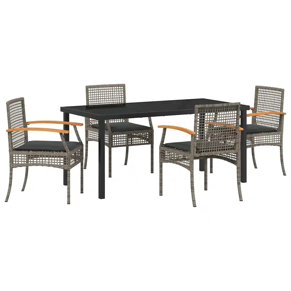Set da Pranzo per Giardino 5 pcs Grigio polyrattan