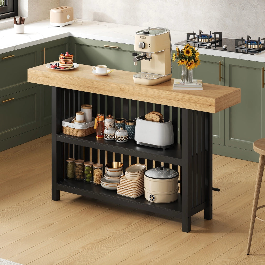 Tavolo da bar con ripiani a 2 livelli e poggiapiedi 160 × 40 × 105 cm in MDF nero per cucina e soggiorno