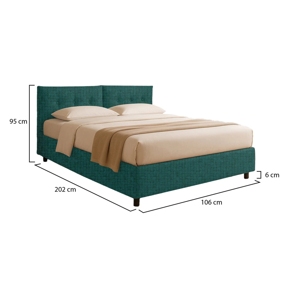 Stazzano, Letto Singolo Sfoderabile Made in Italy, Verde Petrolio