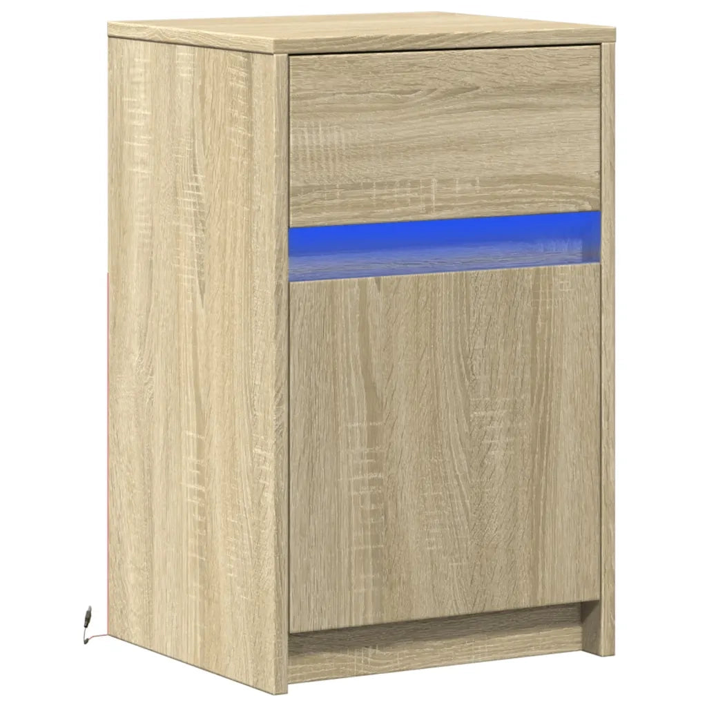 Comodino | Armadio da Notte | Mobiletto da notte con Luci LED Rovere Sonoma in Legno Multistrato