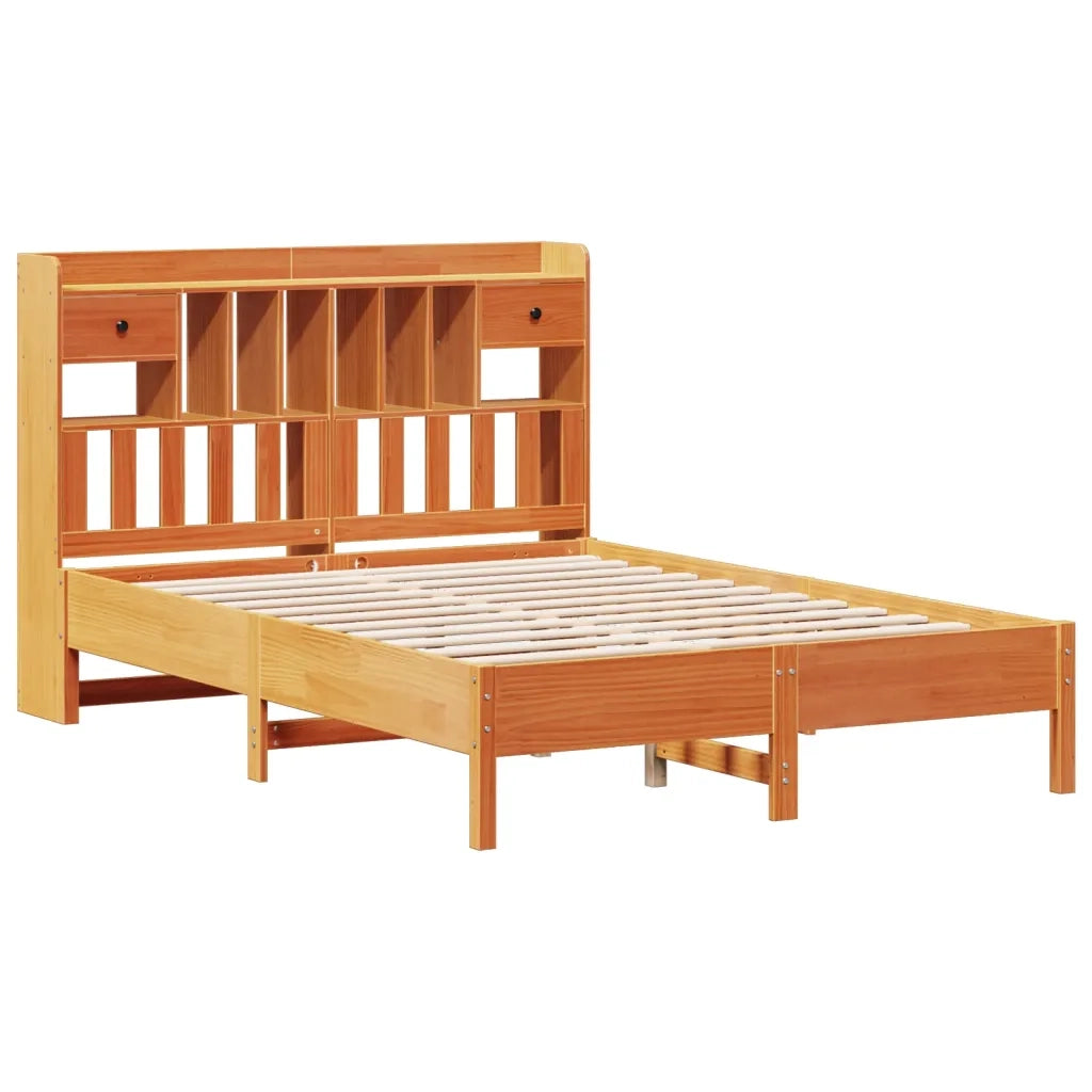 Letto matrimoniale | Letto per adulti | Letto Libreria senza Materasso Marrone Cera 160x200 cm in Pino
