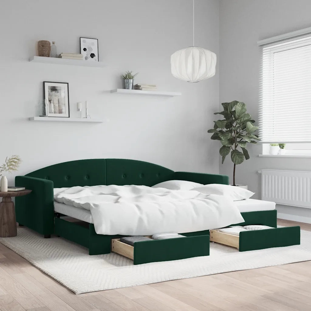 Divano Letto Estraibile Cassetti Verde Scuro 100x200cm Velluto 3197358
