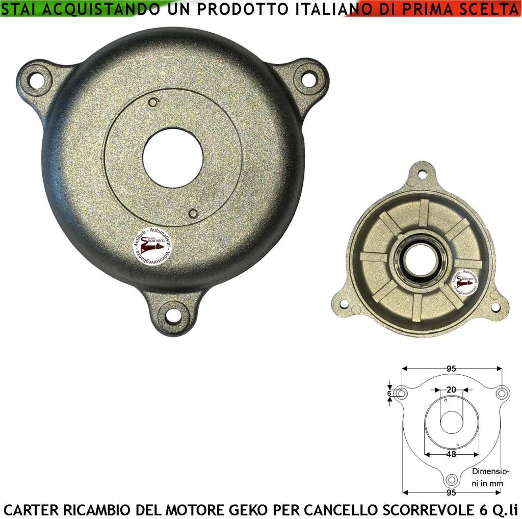 Coperchio Superiore Ricambio Con Cuscinetto di Tenuta Rotore del Motore Geko 230 V Montato Sul Cancello Scorrevole Costruito in Fusione di Alluminio Con Invito e 3 Fori di Fissaggio Equidistanti