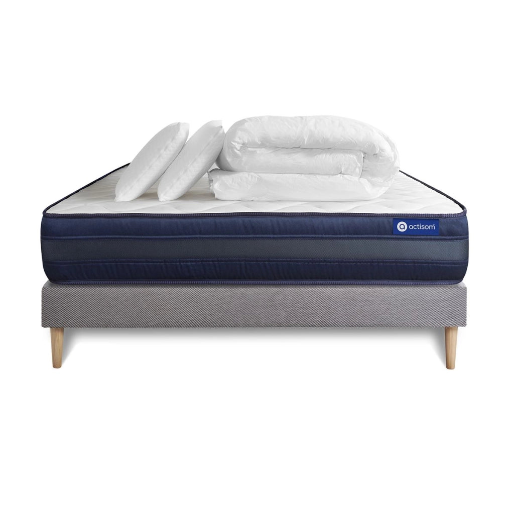 Pacchetto letto completo - Materasso 160x200cm + Box spring con doghe (kit) + 2 cuscini + Piumino - Actimemo Tech