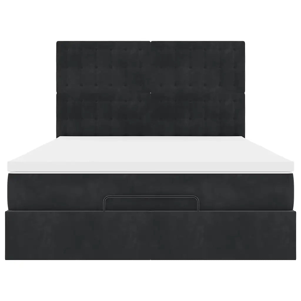Struttura Letto Pouf con Materassi Nero 140x190 cm in Velluto 3314464