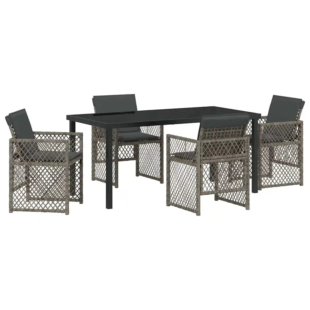 Set da Pranzo per Giardino 5 pcs Grigio polyrattan