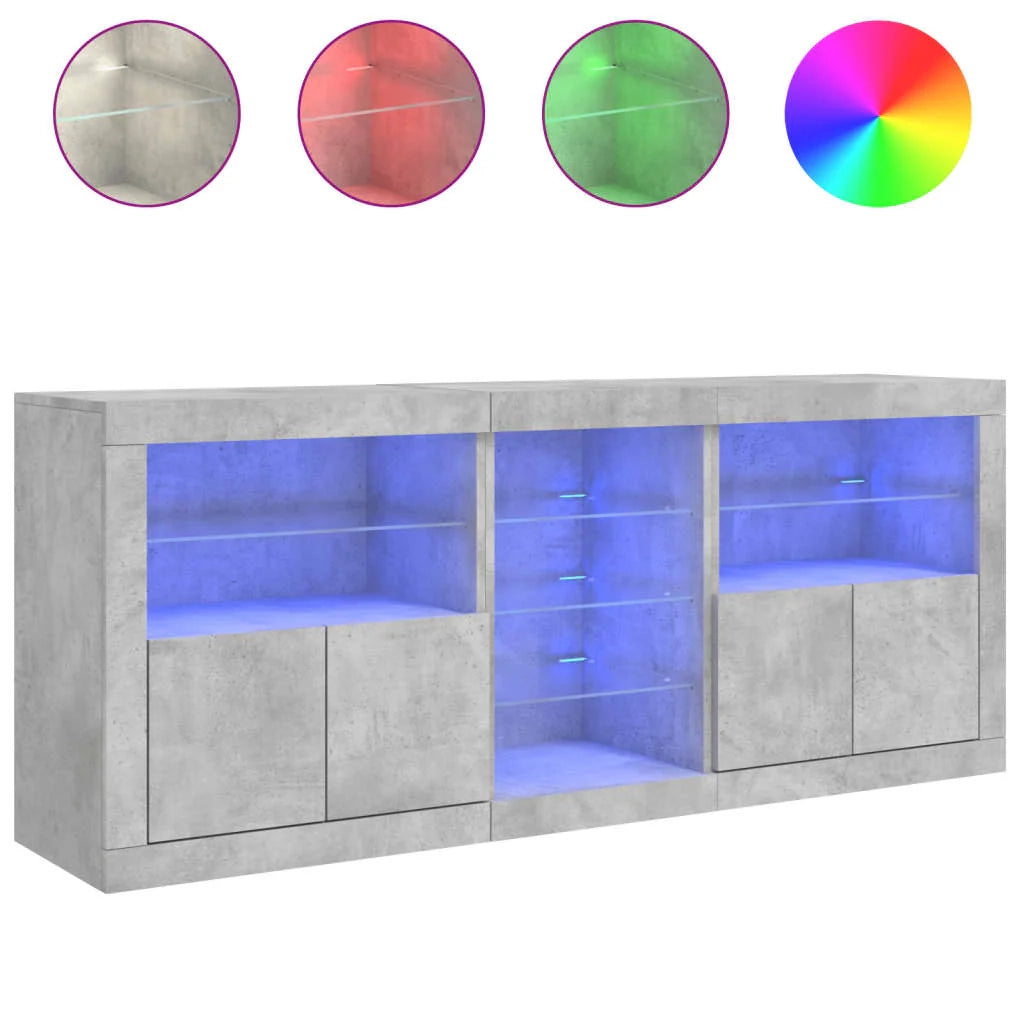 Buffet credenza cassettiera armadio mobile contenitore organizer per cucina soggiorno salotto con luci LED 162 x 37 x 67 cm grigio 02_0029981