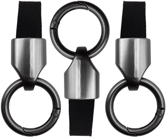 Porta chiavi in pelle - 3 pezzi - Clip rimovibile - Funzionale multiuso - Anelli neri - Adatto per chiavi di auto - Anello per chiavi