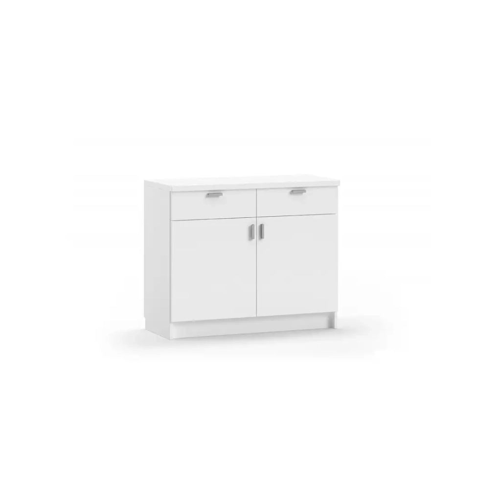 Mobile basso da cucina con 2 porte e 2 cassetti, collezione GOURMET, design bianco. Altezza 85cm.
