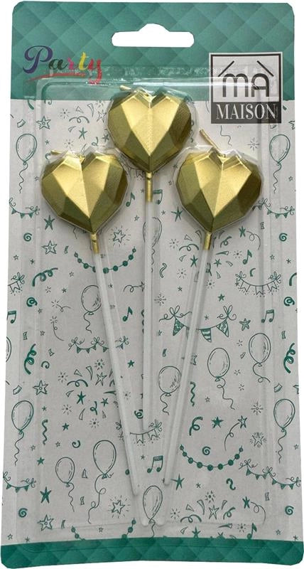 CANDELINA DECORATIVA "CUORE ORO" 3PZ
