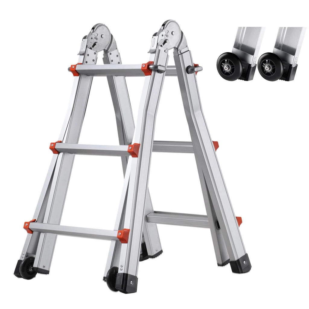 Scala Telescopica con Telaio ad A 3350 mm in Alluminio KMP403D, Scala Pieghevole Estensibile e Portatile per Fai da Te, Carico 149,7 kg