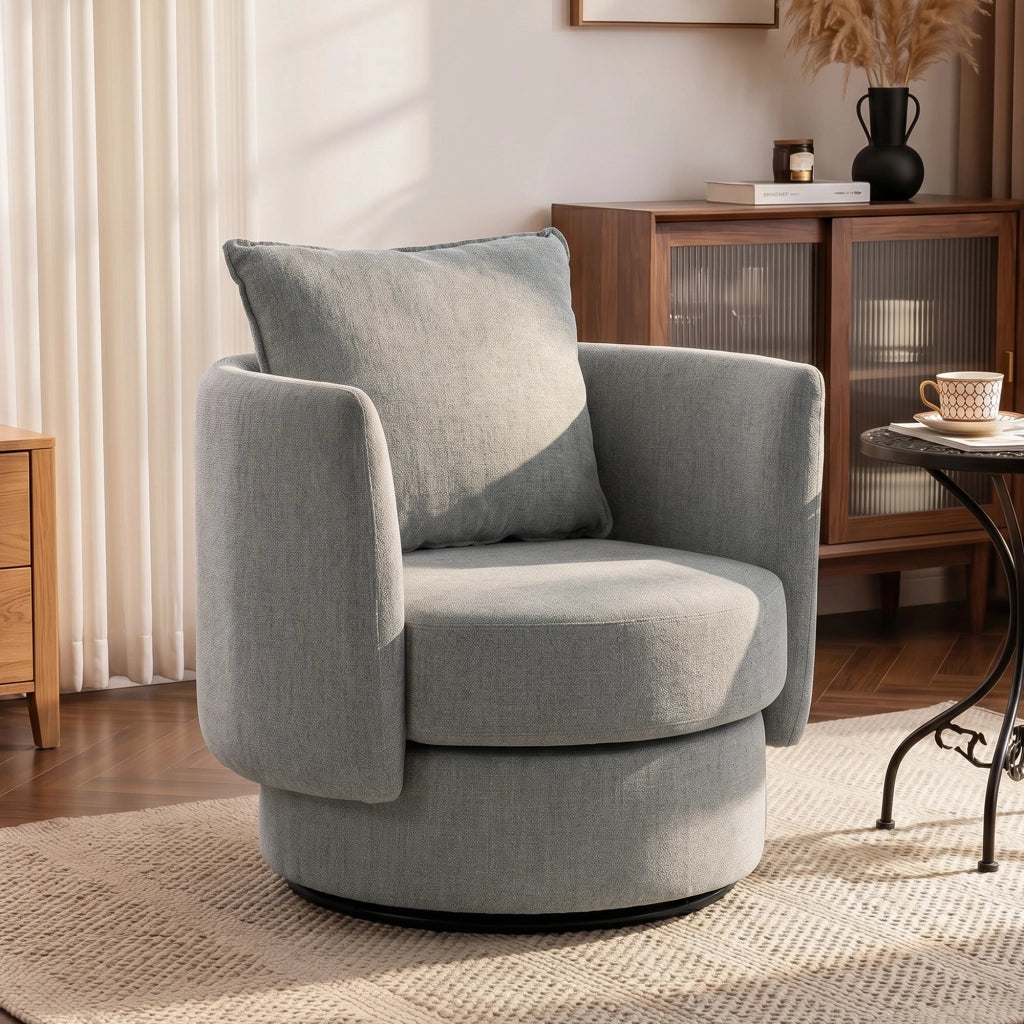 Poltrona girevole 360¡ã in tessuto ¨C Xylo ¨C lino grigio chiaro con cuscino