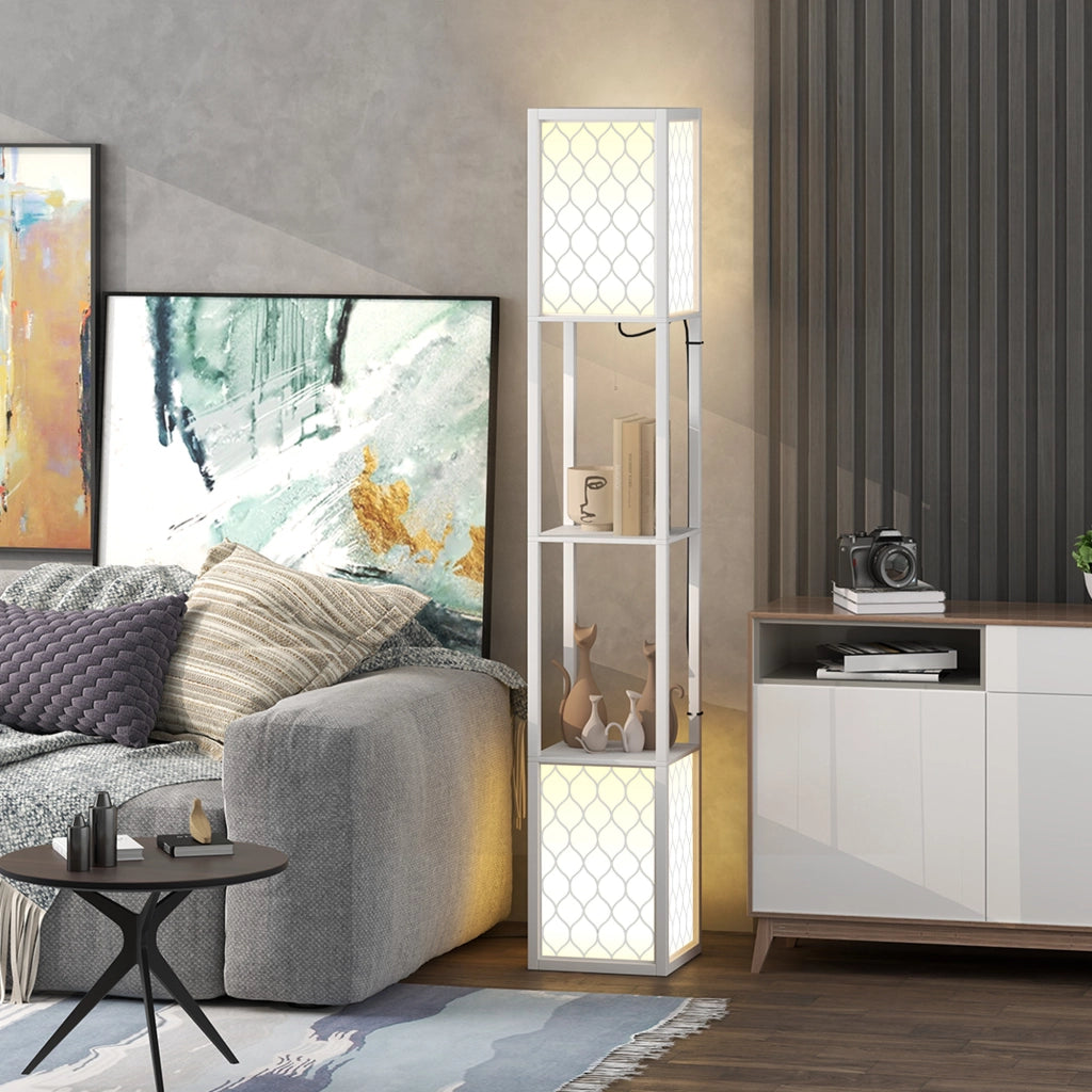 Lampada da Terra con Scaffale ¨C Minimal ¨C Bianco 26x26x156 cm