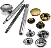 Set di Viti a Pressione 30 Pezzi - Viti a Pressione con Set di Tang - Attrezzi di Fissaggio - Messing Antico/Argento - 12mm di diametro - Facile da Installare - Viti a Pressione a Sfascio