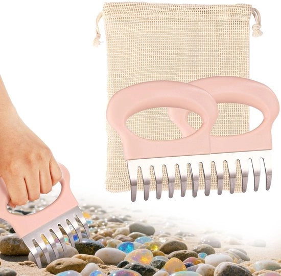 Hark per rimozione connettivi di sabbia 2 pezzi - Manico con rete - Rosso/Bianco - Rimozione conchiglie - Leggero - Compatta 12x11,8 cm - Accessorio per spiaggia