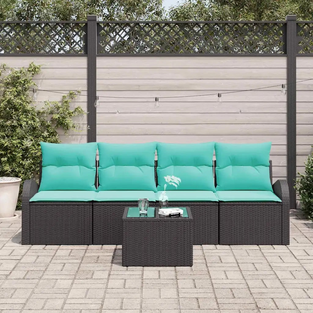 Set Divano da Giardino 5 pcs Nero e Turchese polyrattan 3354585
