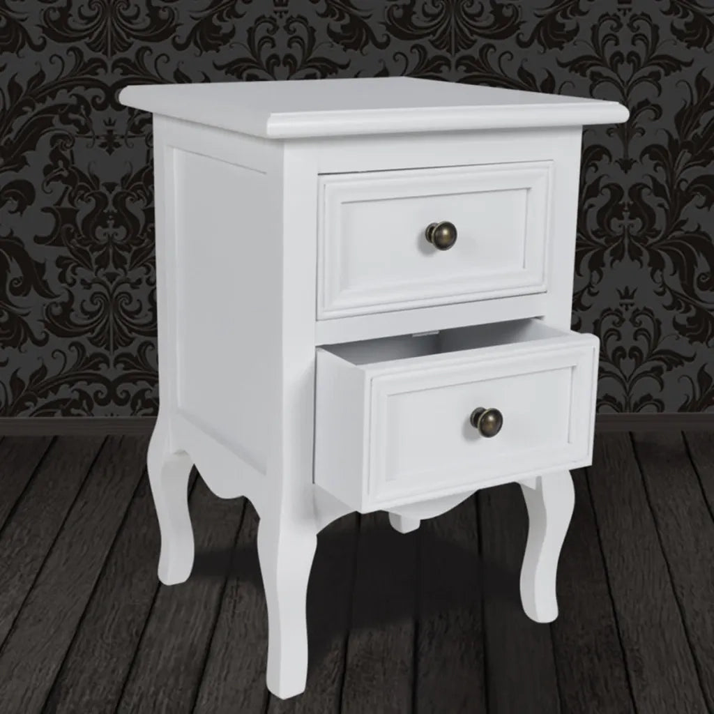 Comodino | Armadio da Notte | Mobiletto da notte con 2 Cassetti in MDF Bianco