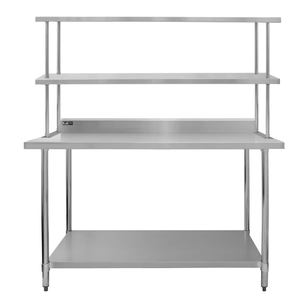 Set Tavolo & Ripiano per Cucina Commerciale con Mensole in Acciaio Inox da Cucina Ristorante, Acciaio Inossidabile Resistente alla Corrosione- Doppia - 150cm