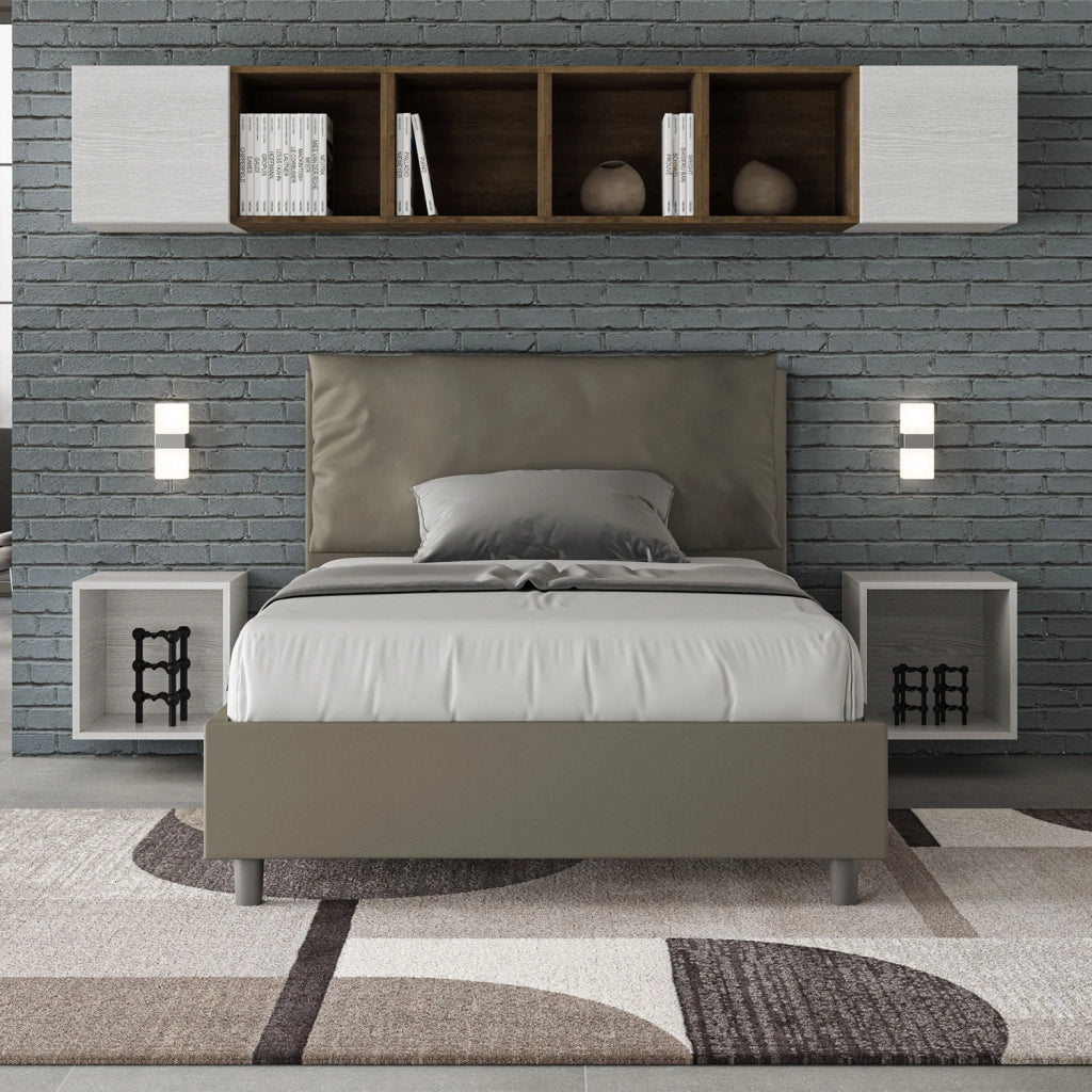 BS COM Letto una piazza e mezza senza rete imbottito 120x190 similpelle cappuccino