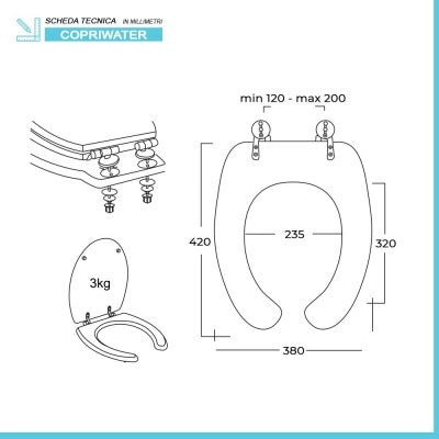 Copriwater per disabili e anziani con apertura frontale in legno mdf bianco