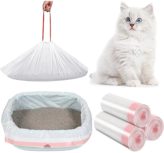 Set di 30 sacchetti per cibo per gatto in XL con cordoncino, sacchetto per ciotola per gatto, sacchetto per gatto, sacchetto per igiene per gatto auto-sterilizzante per l'asportazione facile del materiale per la ciotola per gatto - 1150 * 450 mm