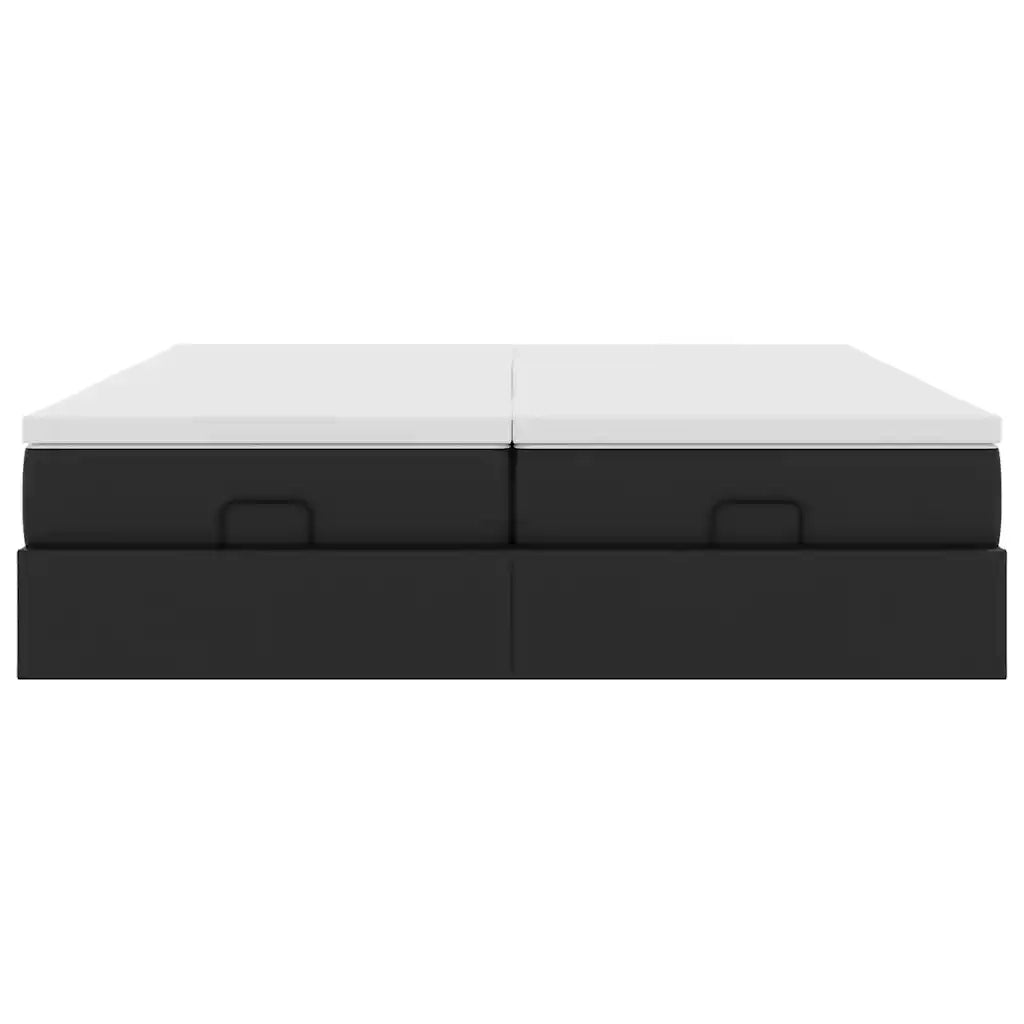 Struttura Letto Pouf con Materassi Nero 180x200 cm Similpelle