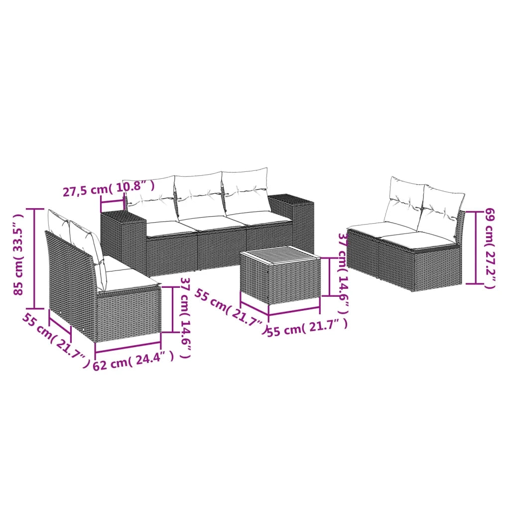Set Divano da Giardino 8 pz con Cuscini Beige in Polyrattan 3225401
