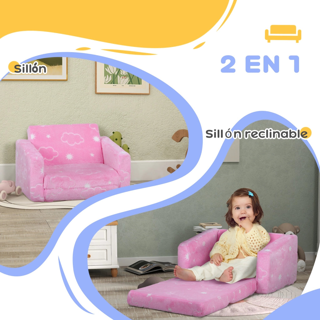Divano letto per bambini 2 posti ¨C zephmum ¨C rosa, tessuto, 90x
