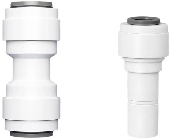 Filtro acqua - 2 pezzi filtro acqua a membrana RO - Adattatore a gomma 3/8" - Fitting a goccia 1/4" - Connettori rapidi - Materiali POM di alta qualità - Connettori ermetici - Filtro acqua con connettore