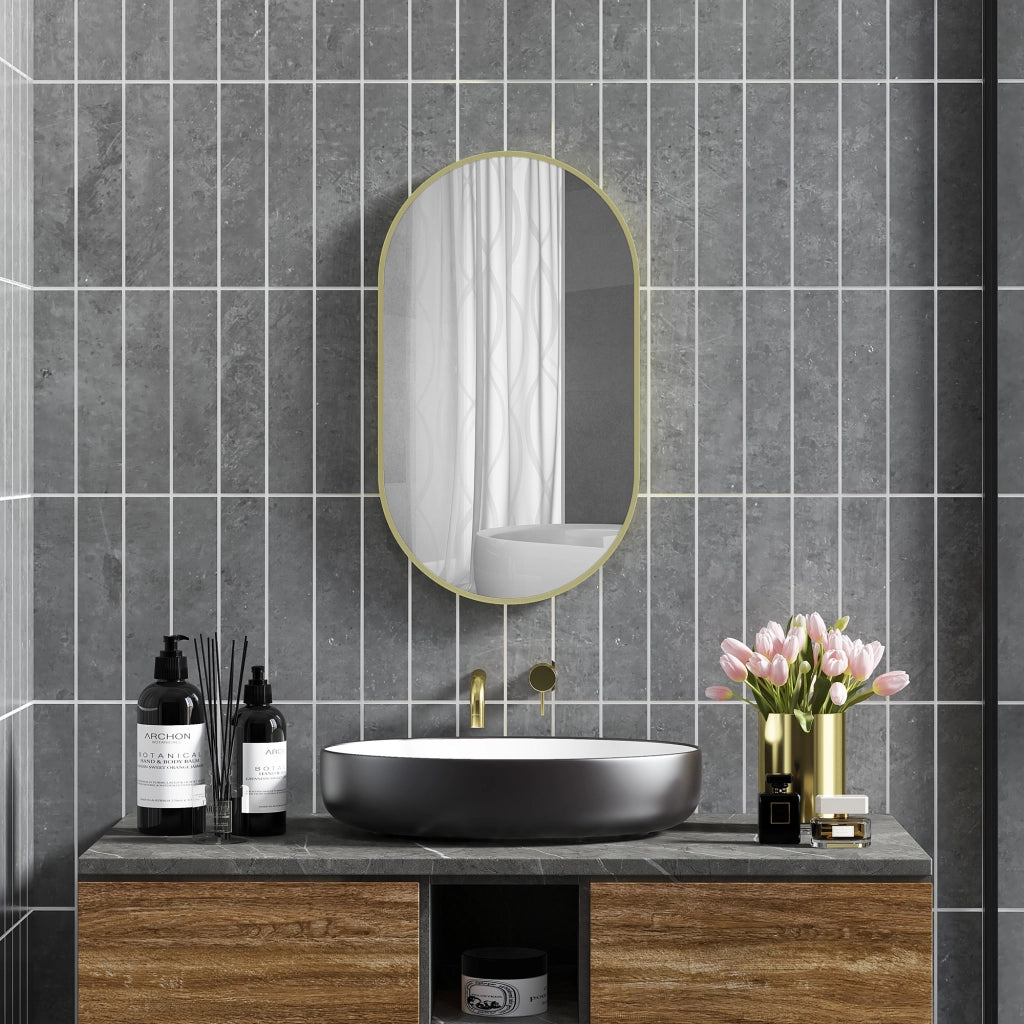 Specchio Ovale da Parete ¨C Xylo ¨C Cornice Alluminio Dorato 40x70cm