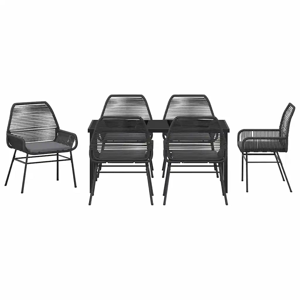 Set da Pranzo per Giardino con cuscino 7 pcs Nero polyrattan