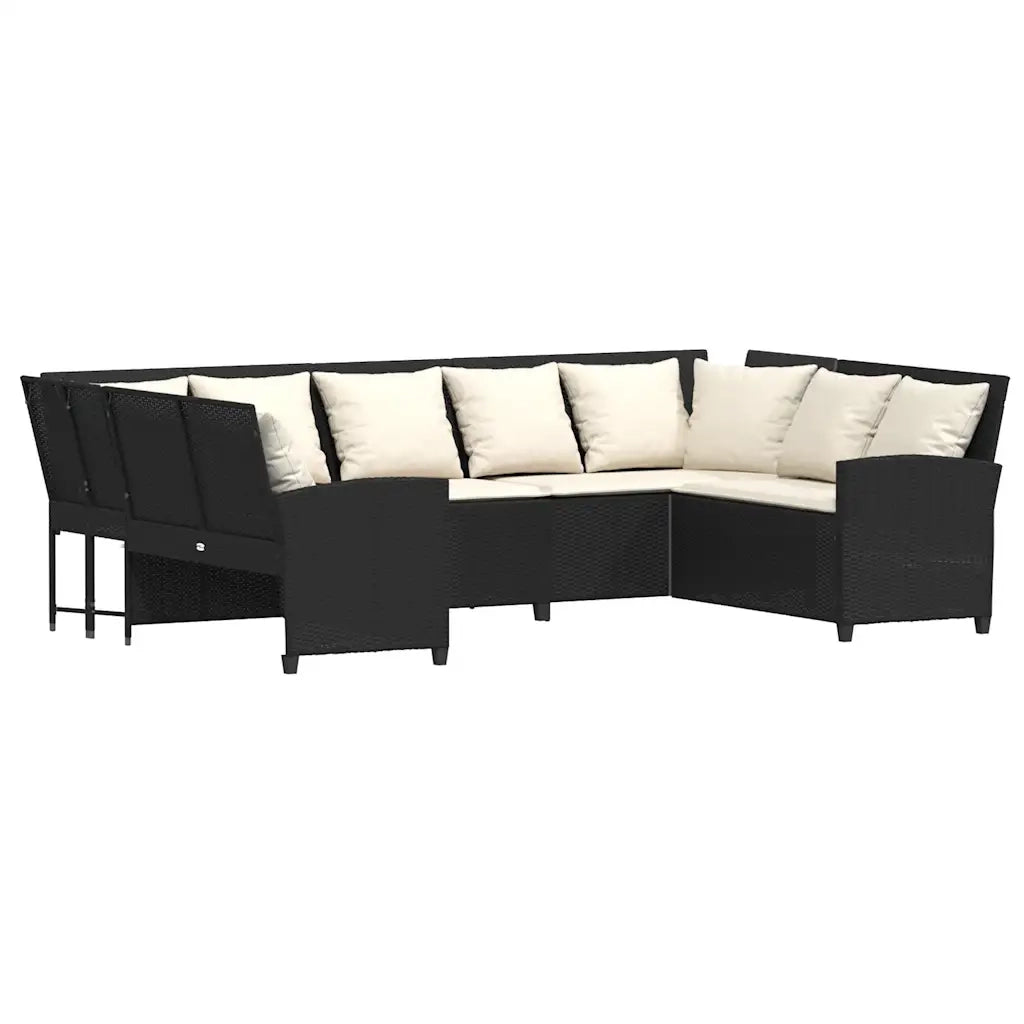 Divano da Giardino con Cuscini in Polyrattan Nero