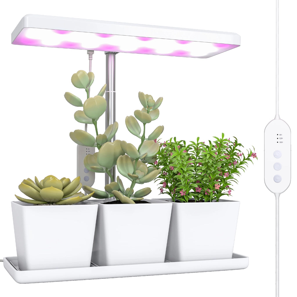 Lampada LED per Piante con Vaso ¨C Xylo ¨C Spettro Completo 10W, 3 Fioriere, 31,8x13,4x35,6 cm, Bianco