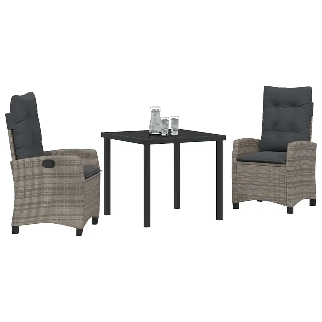 Set da Pranzo per Giardino con cuscino 3 pcs Grigio polyrattan
