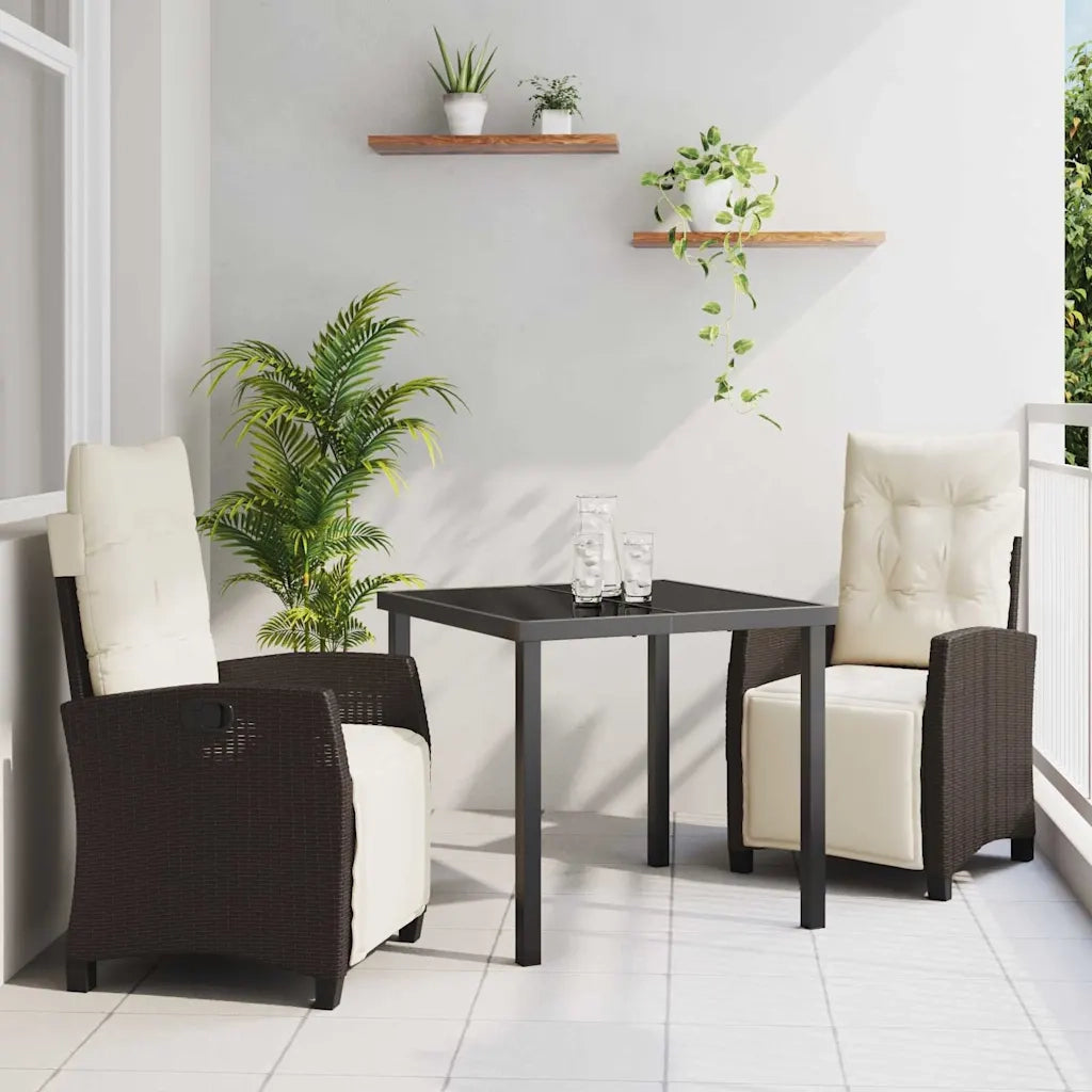 Set da Pranzo per Giardino con cuscino 3 pcs Marrone polyrattan