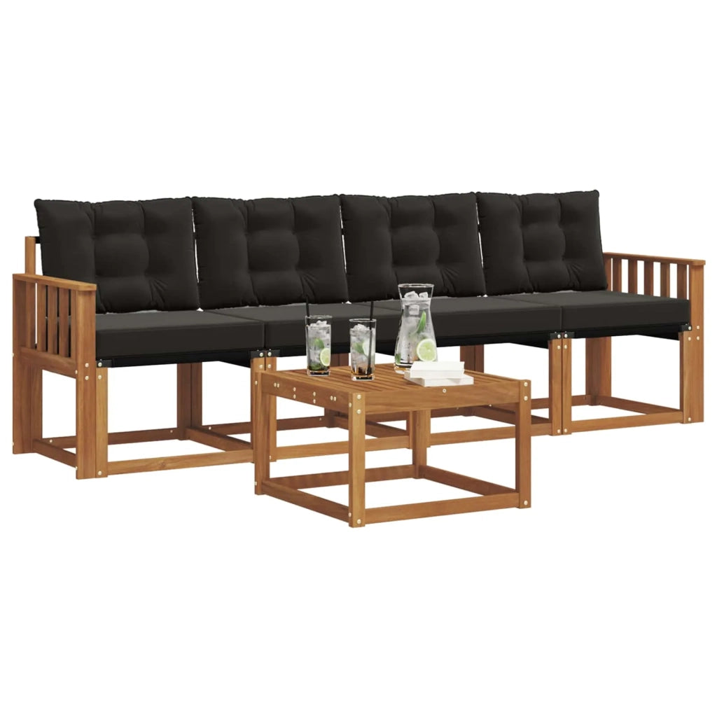 Set di divani da esterno con cuscino 5 pcs Naturale e Nero 3368375