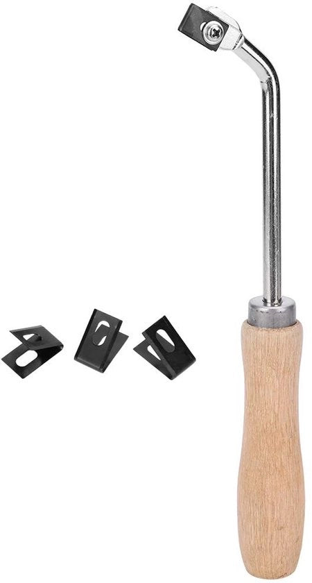Strumento per scavare le pareti - Manico di legno di quercia - Strumento per scavare le superfici - 3 lame sostitutive - Lunghezza complessiva 245 mm - Strumento per scavare le superfici per pavimenti